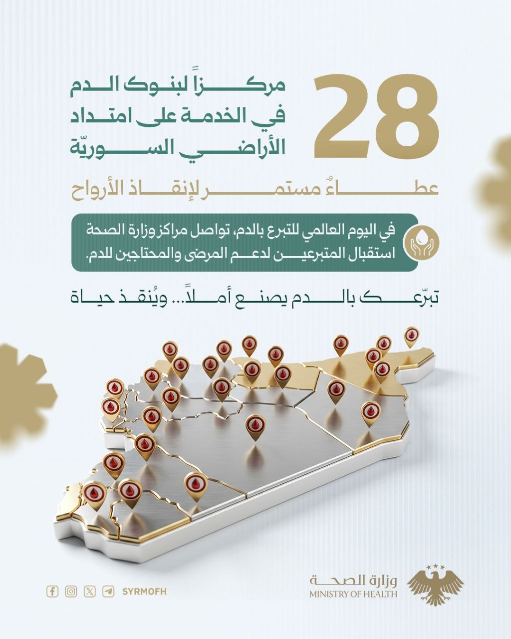 28 مركزاً لبنوك الدم في الخدمة على امتداد الأراضي السوريّة .. عطاءٌ مستمر لإنقاذ الأرواح