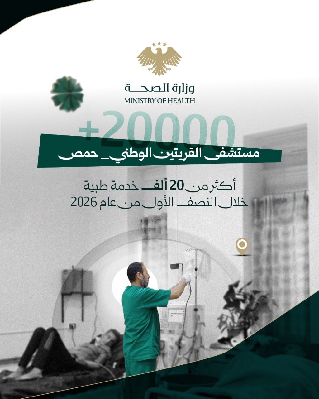 مستشفى القريتين الوطني بحمص: أكثر من 20 ألف خدمة طبية خلال النصف الأوّل من 2026