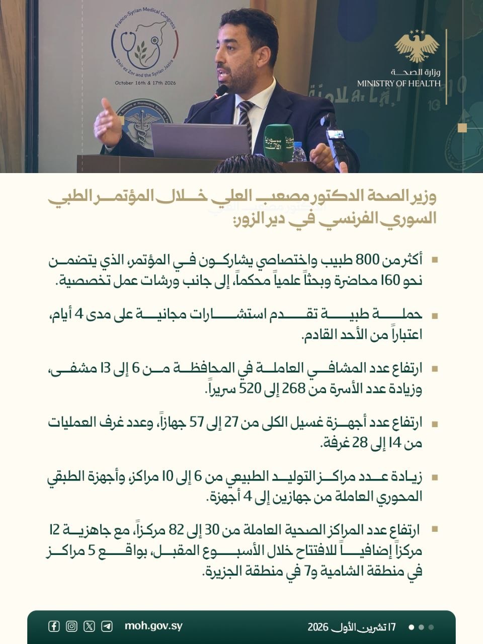 افتتاح المعرض الطبي المرافق للمؤتمر الطبي السوري الفرنسي في دير الزور
